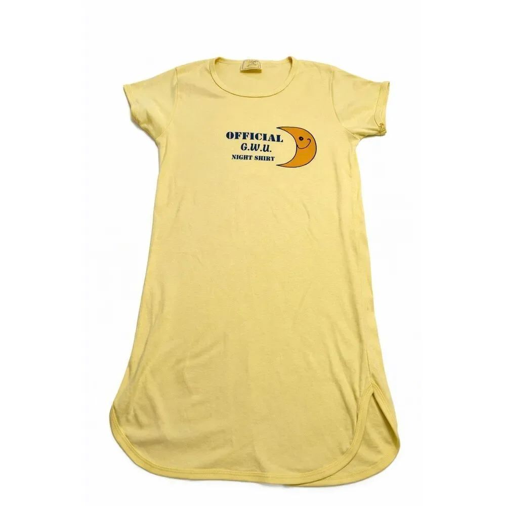 Velva Sheen Yellow Vintage Grail OFFICIAL G.W.U. NIGHT SHIRT T-Shirt Size Large